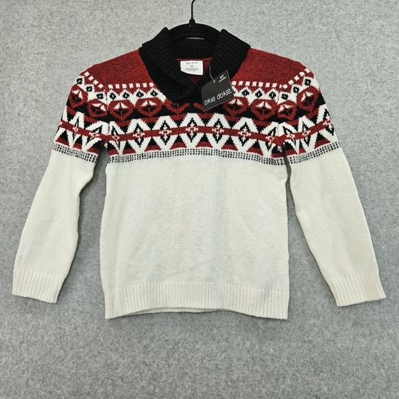 Okie Dokie Boy's Collared V Neck Sweater in Red Fairisle Size 5T - Picture 1 of 4